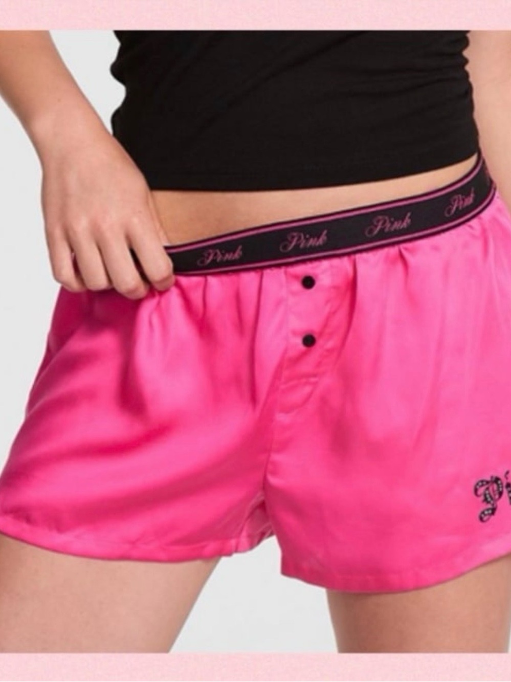 VS PINK Boxy Pajama Shorts S Carmine Rose Bling Logo Silky TENCEL Lyocell NWT